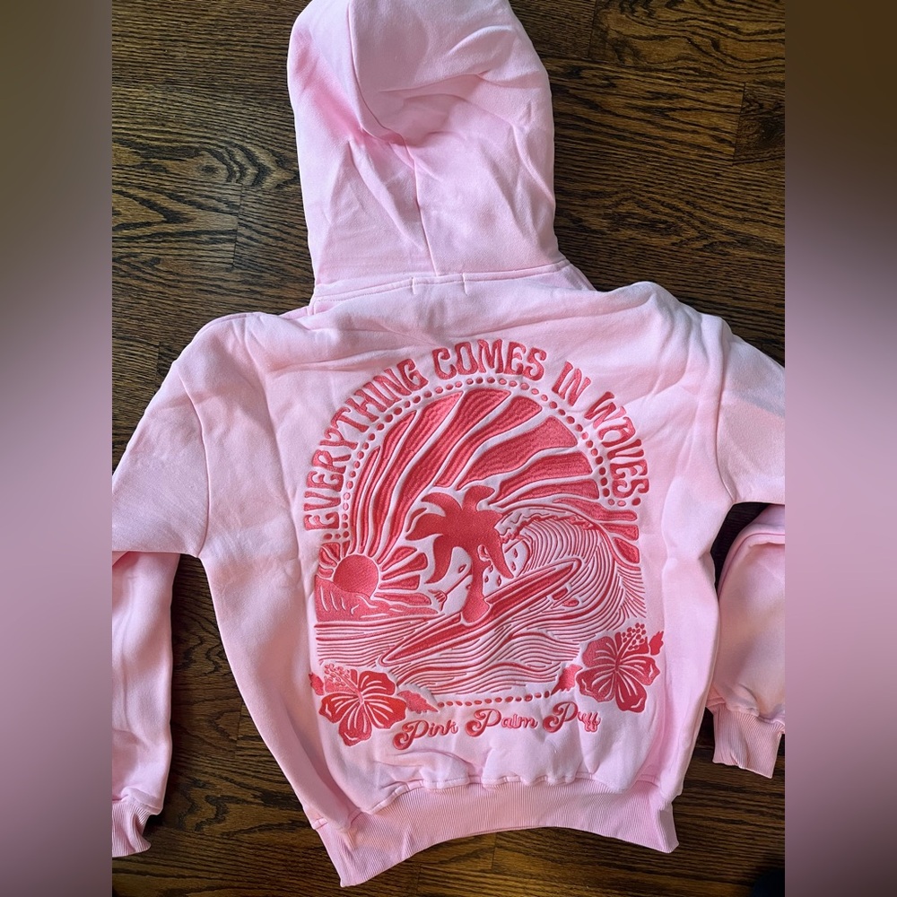 Pink Palm Puff Hoodie in Pink